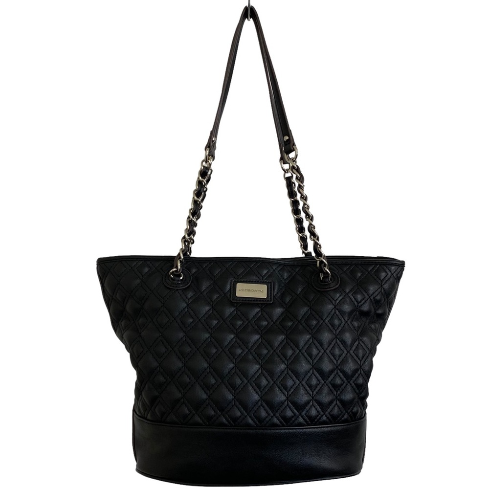 Liz Claiborne Black Faux Leather Quilted Design Bag w/ Chain link Straps